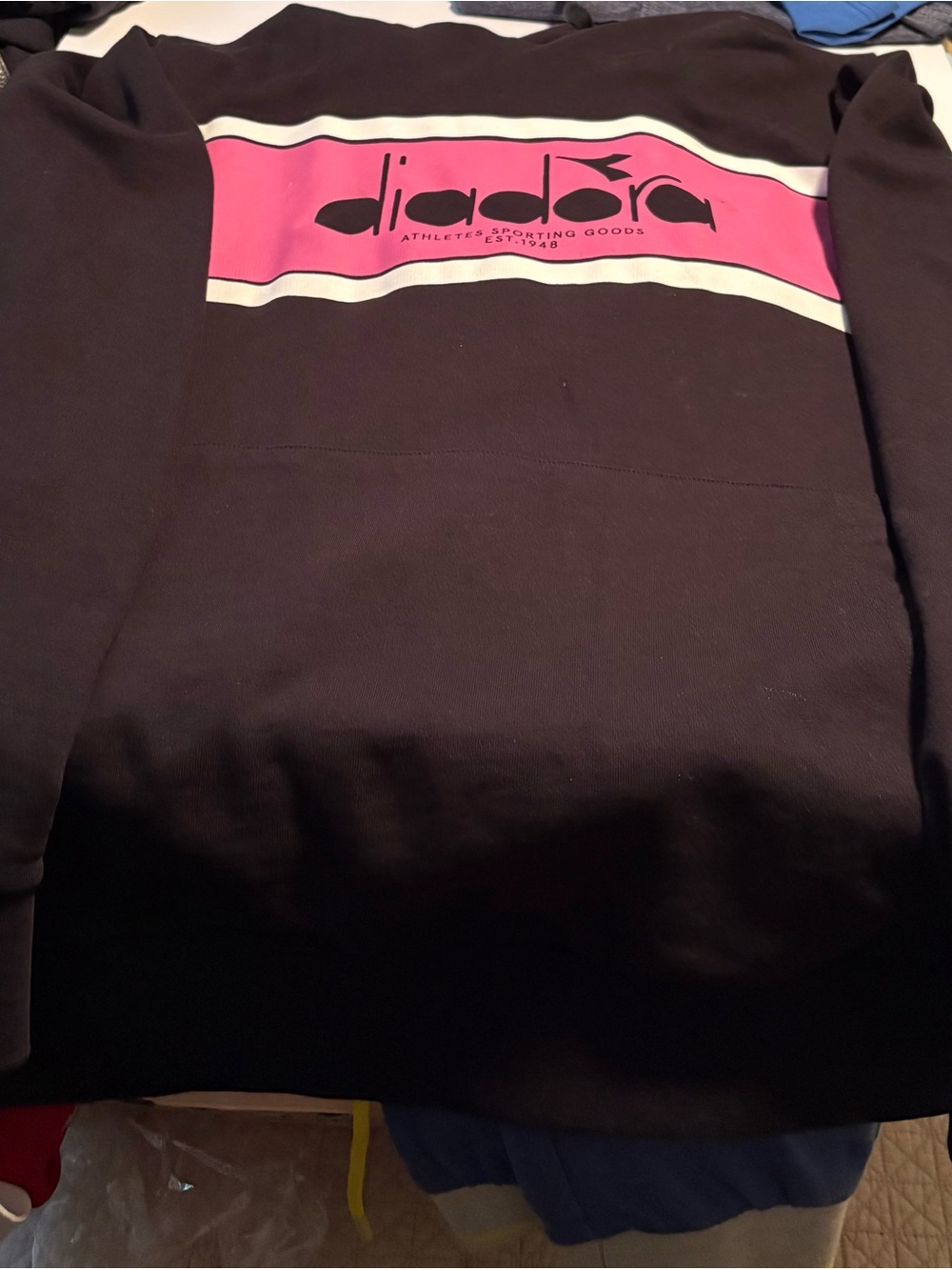 Diadora Black RARE hoodie with Pink Logo Stripe